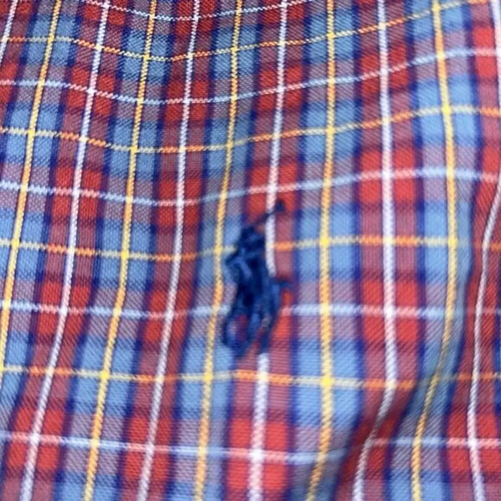 Ralph Lauren Button Down Shirt Adult Small Navy Red Plaid Long Sleeve Men‎